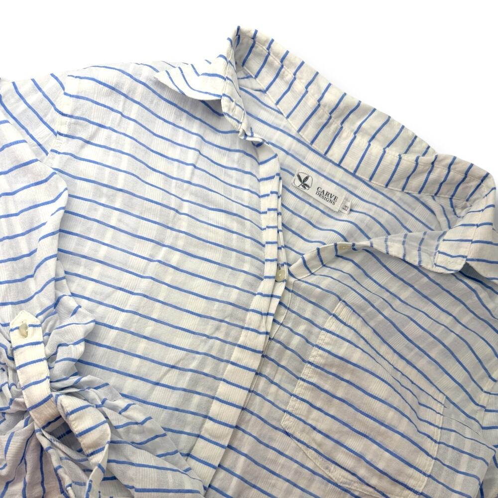 Carve Designs Gauze Shirt Womens M Blue Stripe Coastal Boho Beach Resort Top